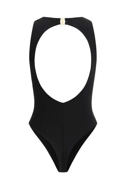 One-Piece Black Swimsuit with Unique neckline Cut-Outs