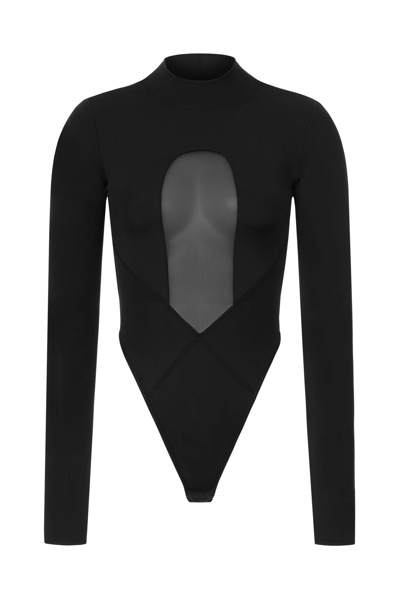 DVNT Black Long Sleeve Bodysuit with Central Mesh Insert — COLUMN