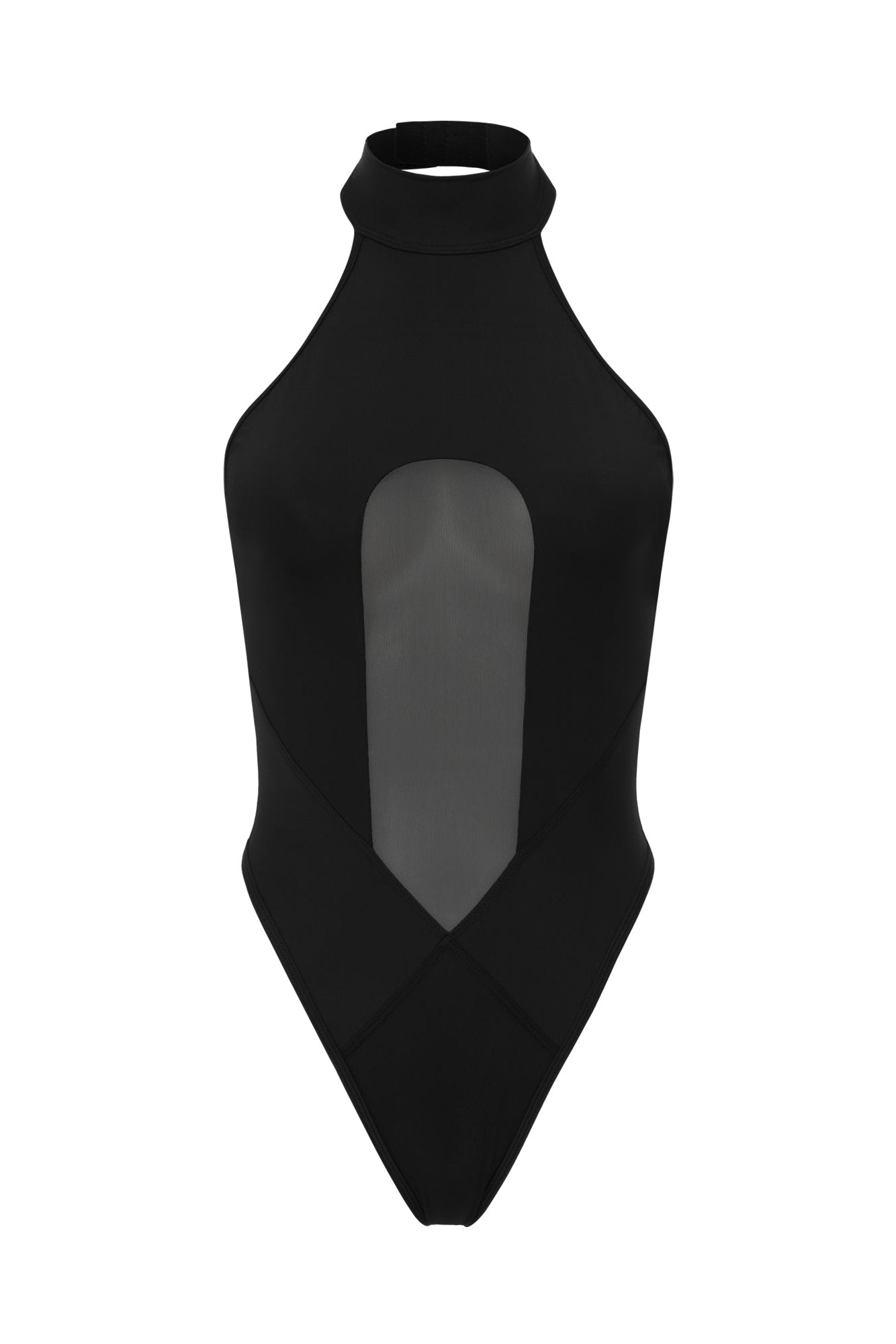 DVNT Black Halter Bodysuit with Mesh Cutout AXIS
