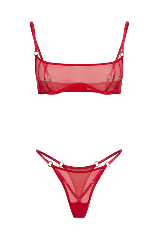 DVNT Червоний комплект із сітчастого бра та трусів із високим вирізом — TRACE