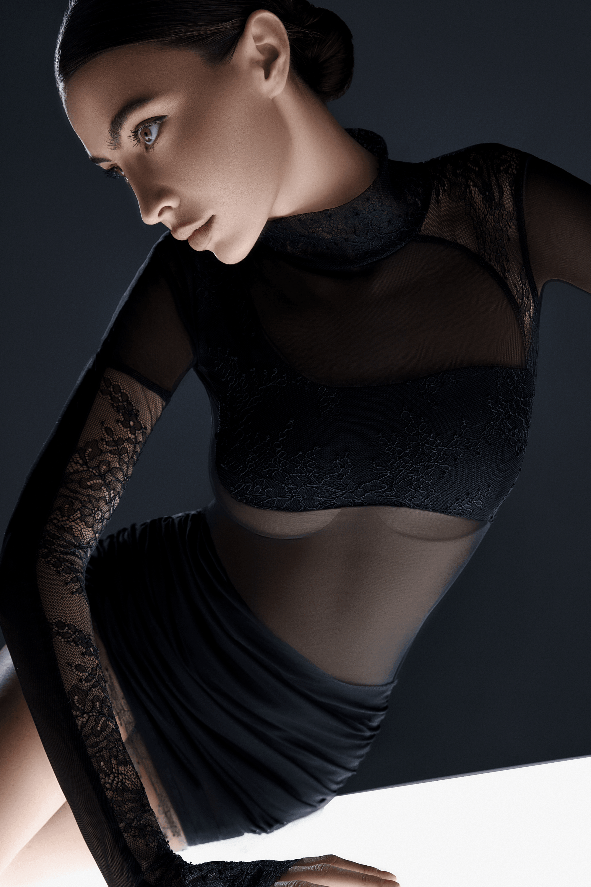 Black Mini Dress with Long Lace Sleeves L/XL / Black Black Mini Dress with Long Lace Sleeves L/XL / Black