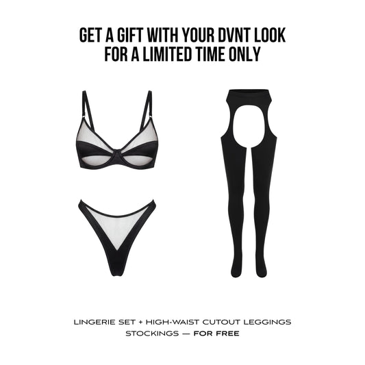 Lingerie Mesh Silk black + FREE High-Waist Cutout Leggings