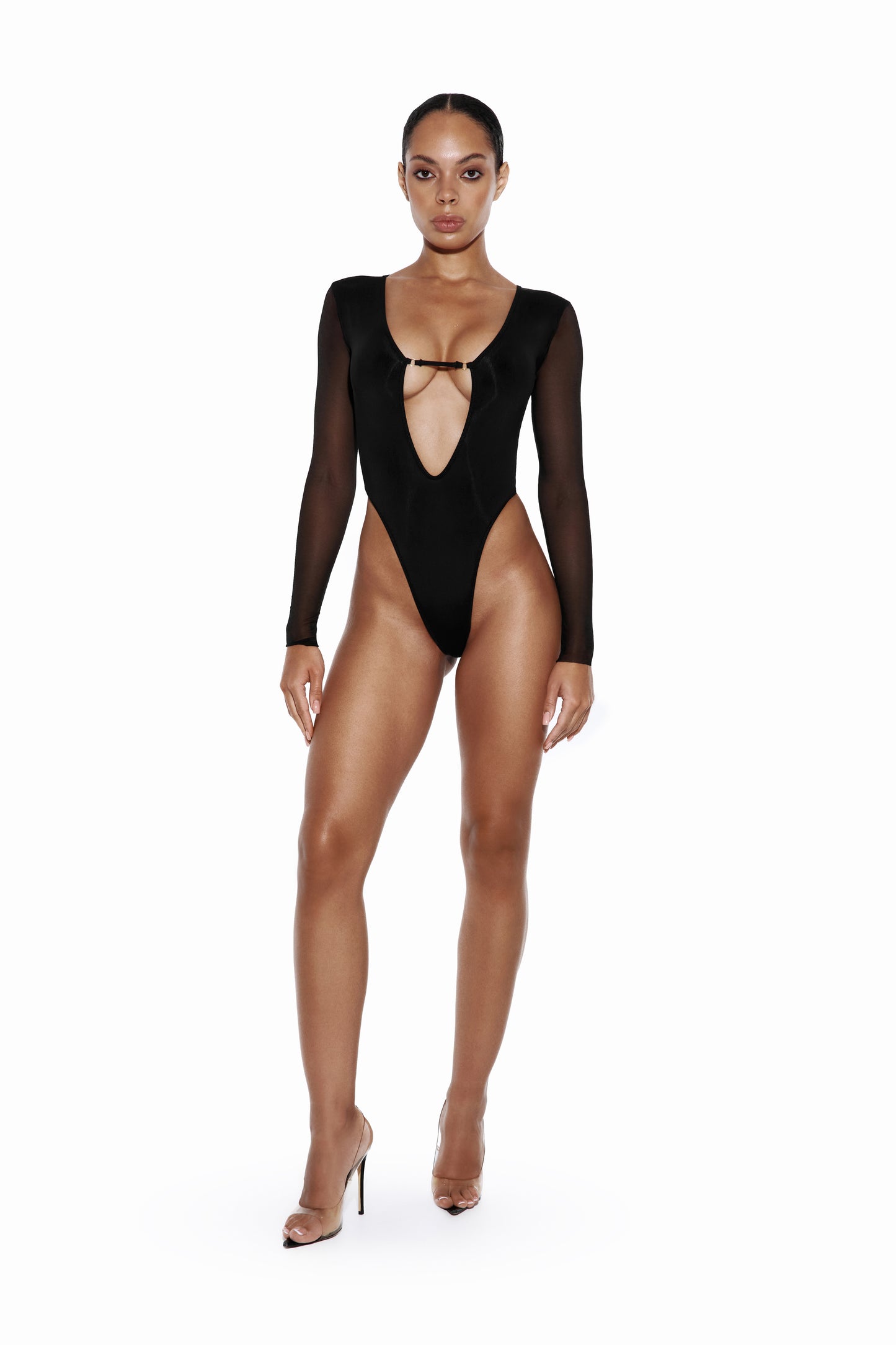 DVNT Black Long Sleeve Bodysuit with Front Cutout — SIREN