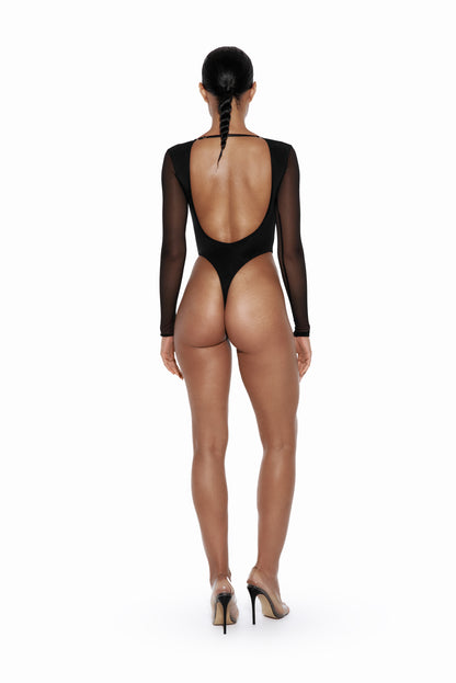 DVNT Black Long Sleeve Bodysuit with Front Cutout — SIREN