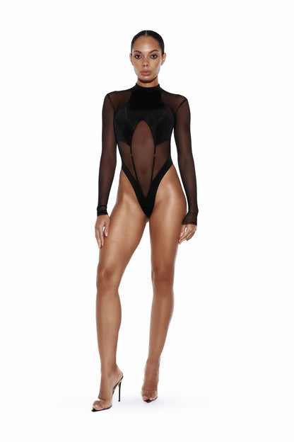 DVNT Black Long Sleeve Bodysuit with Mesh Inserts — FRAME