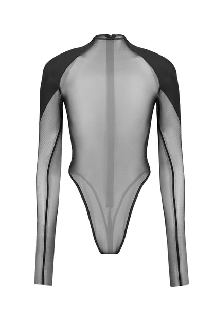 DVNT Sheer Mesh Bodysuit with Structured Shoulders SHADE