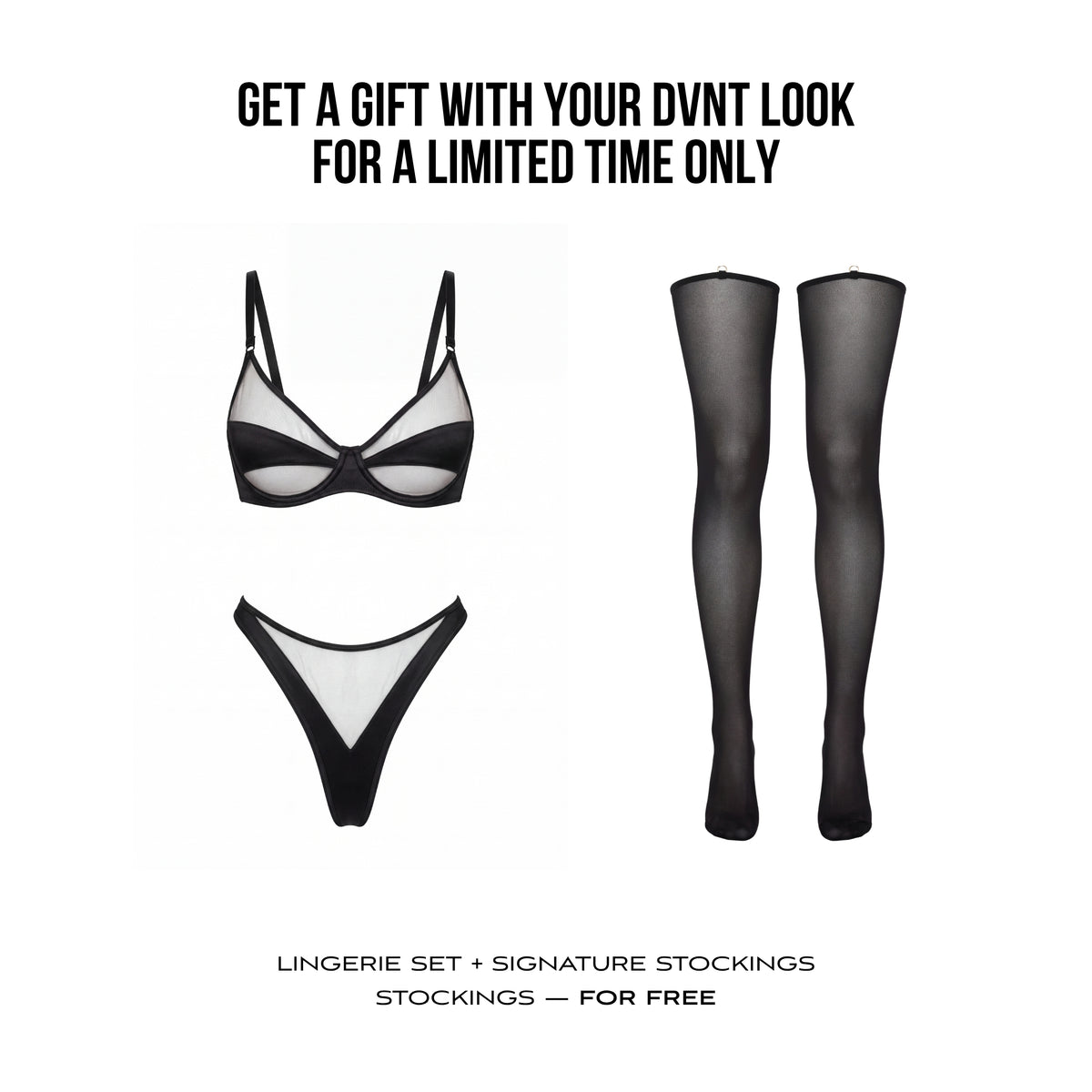 Lingerie Mesh Silk black + FREE Stockings