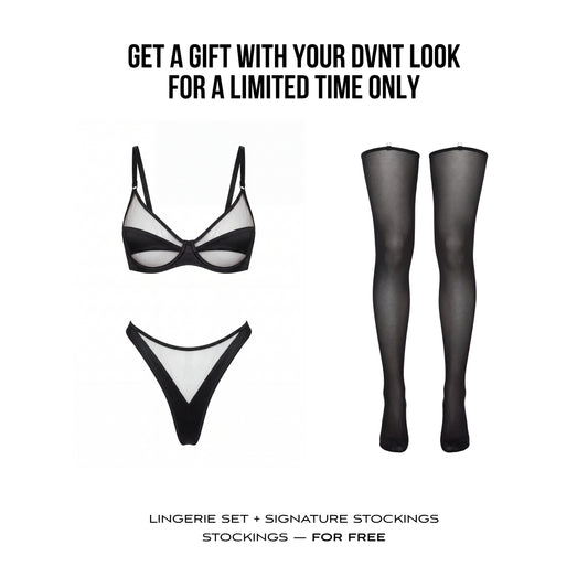 Lingerie Mesh Silk black + FREE Stockings