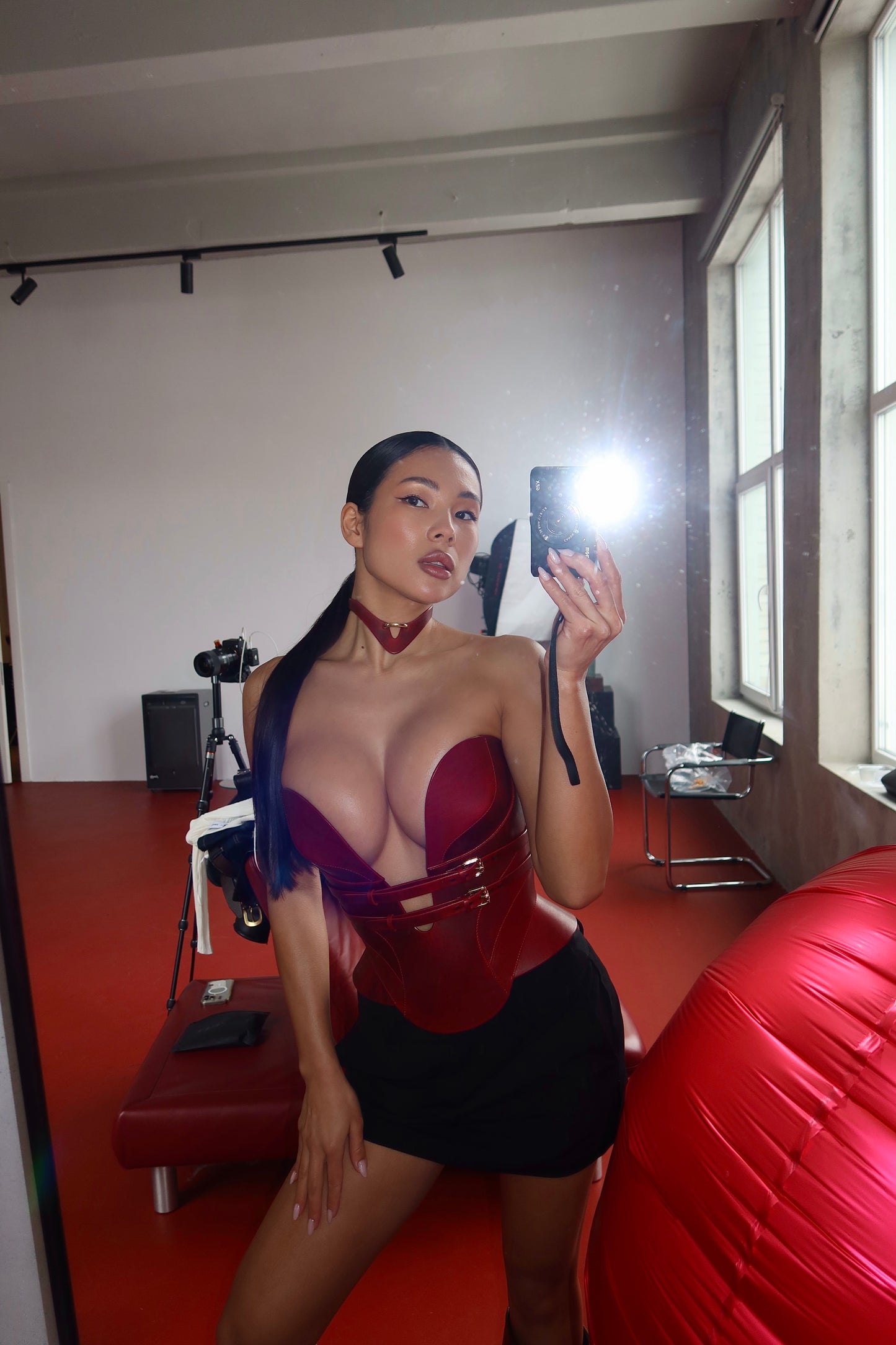 Stylish Wine Leather Corset