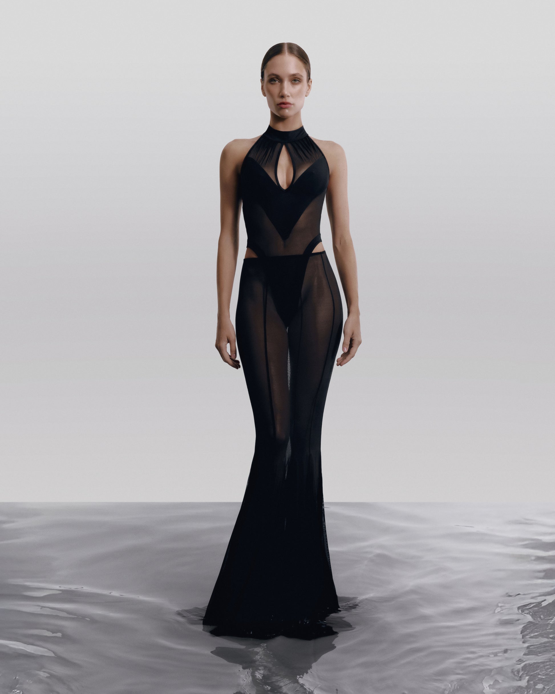 Sheer Mesh Bodysuit with Keyhole Neck & Open Back MIRAGE