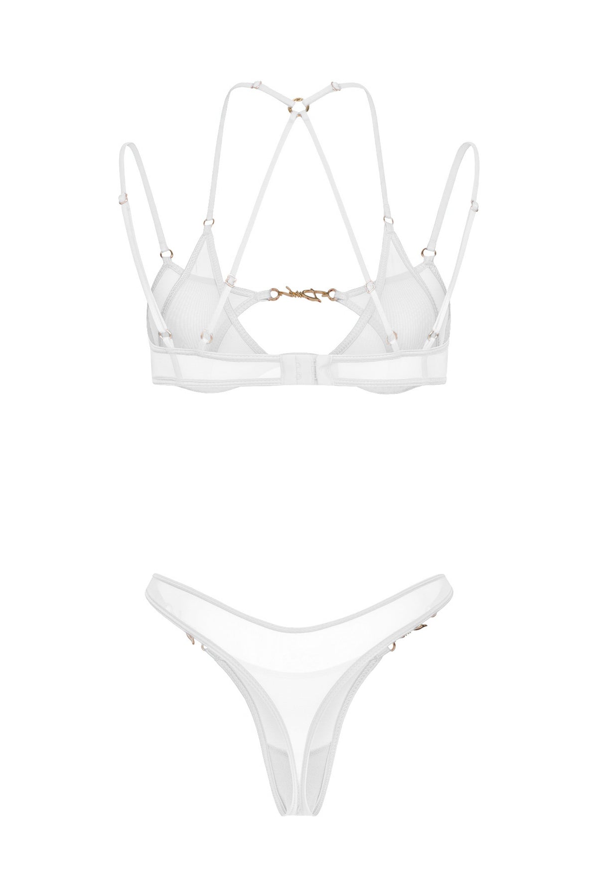 DVNT White Sheer Mesh Lingerie Set with Strappy Bra and High-Cut Thong LOLA