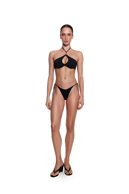 DVNT Black Swimsuit Cut-Out Bikini with Signature Hardware — Marry