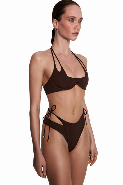DVNT Brown Cut-Out Bikini Set with Signature Hardware — NARA