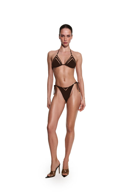 DVNT Brown Swimsuit Triangle Bikini with Signature Hardware — AGGI