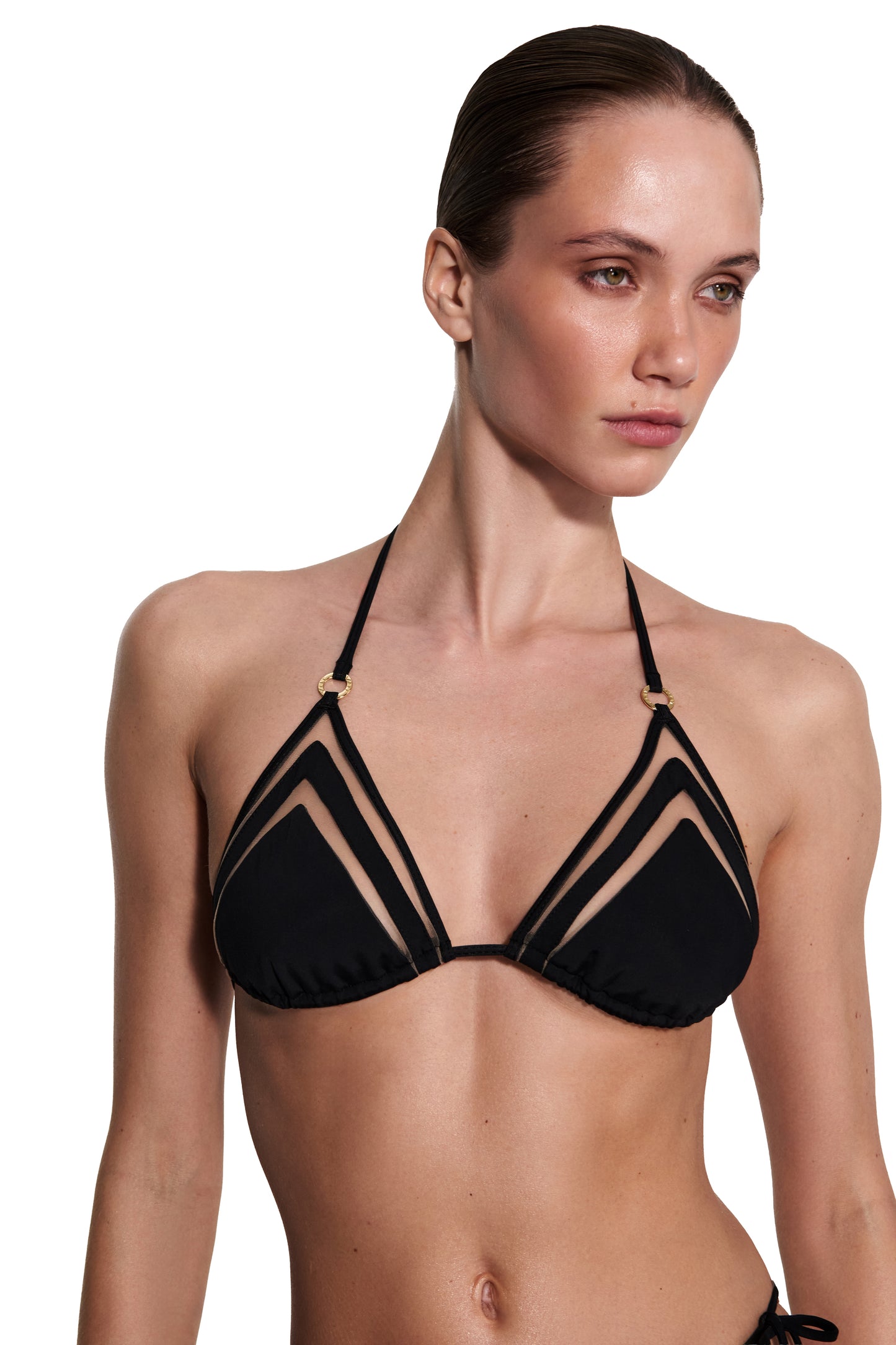 DVNT Black Swimsuit Triangle Bikini with Signature Hardware — AGGI