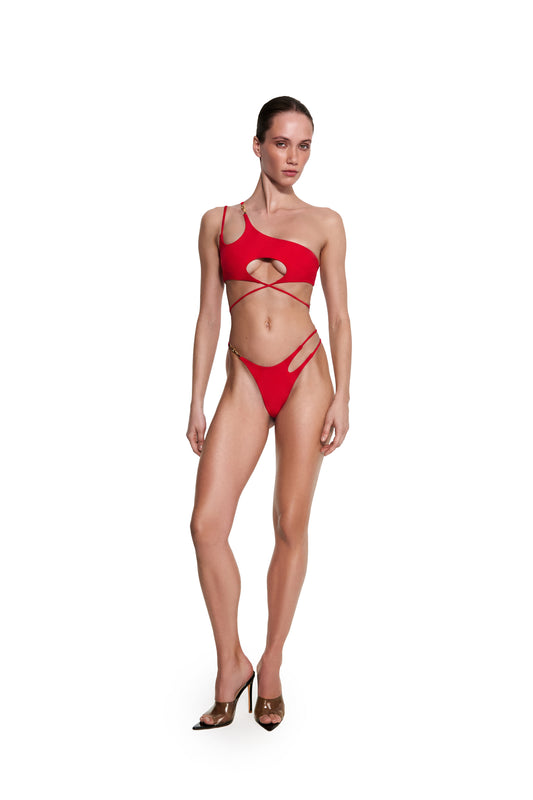 DVNT Red Cut-Out Swimsuit with Signature DVNT Hardware — SOLARA