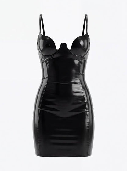 DVNT Black Latex Mini Dress VELORA