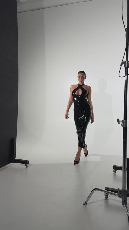 DVNT Black Latex Halter Maxi Dress — RAVENNA