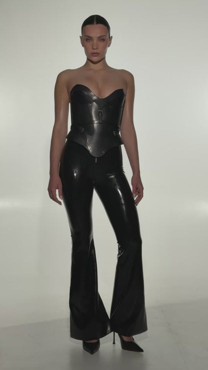 DVNT Black Leather Sculpted Corset — NOIR