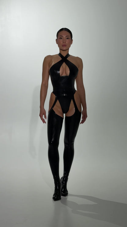 DVNT Black Latex Halter Bodysuit — EROS