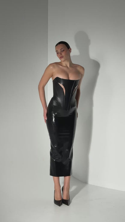 DVNT Black Latex Midi Skirt ONYXIA