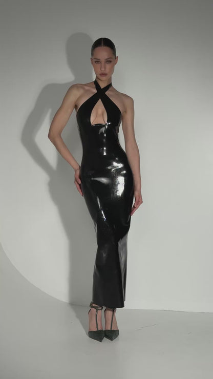 DVNT Black Latex Halter Maxi Dress — RAVENNA